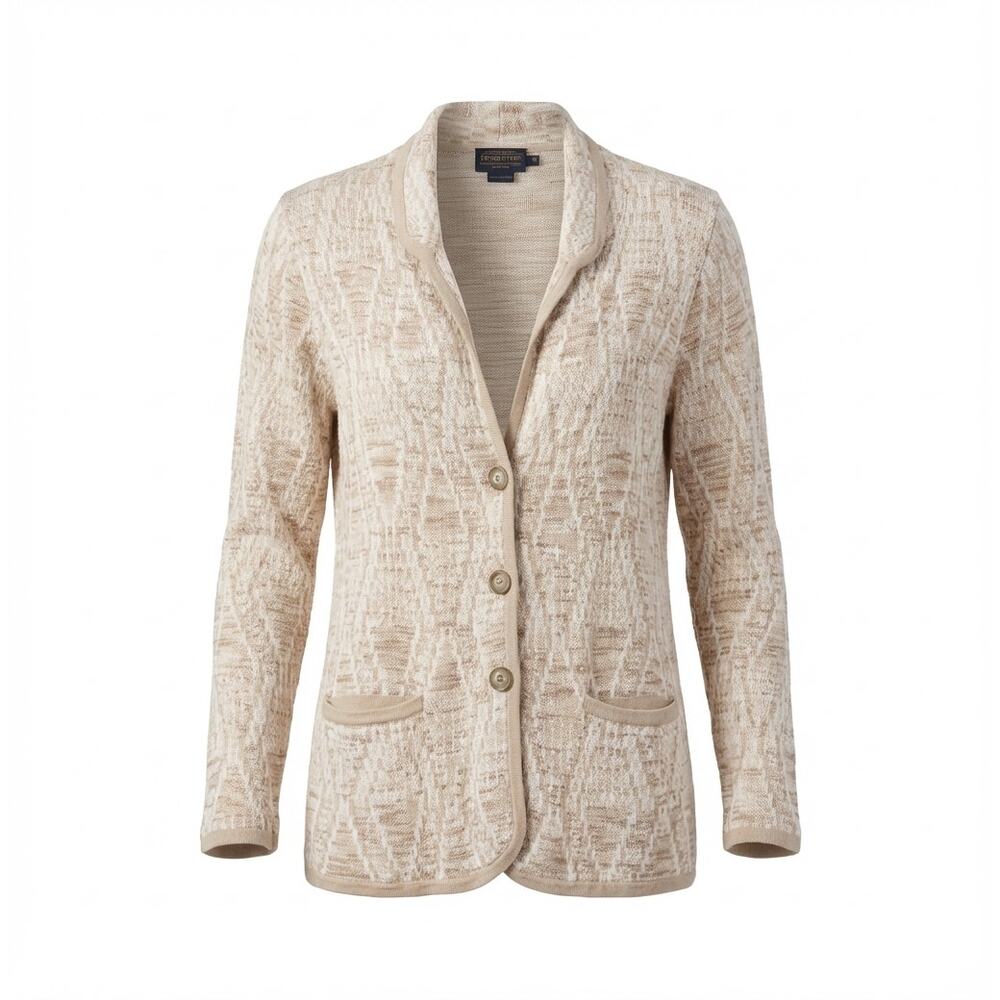 Pendleton Cream And Tan Button Front Blazer Cardi… - image 1